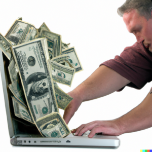 a man trying to pull cash out of his computer