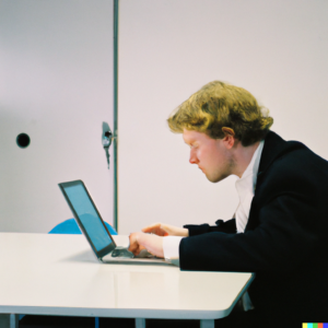 man focused on laptop